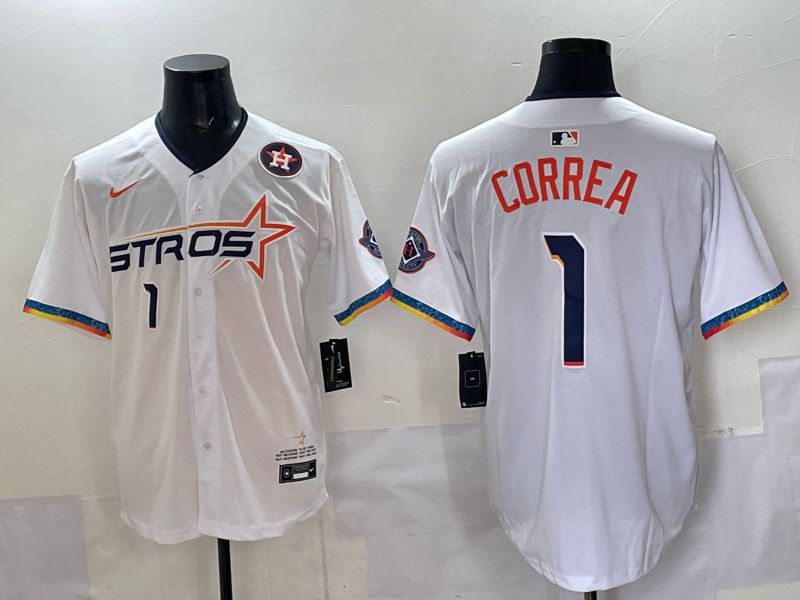 Men 2025 Houston Astros #1 Correa White Four generations Joint Name Nike MLB Jersey style 01->houston astros->MLB Jersey